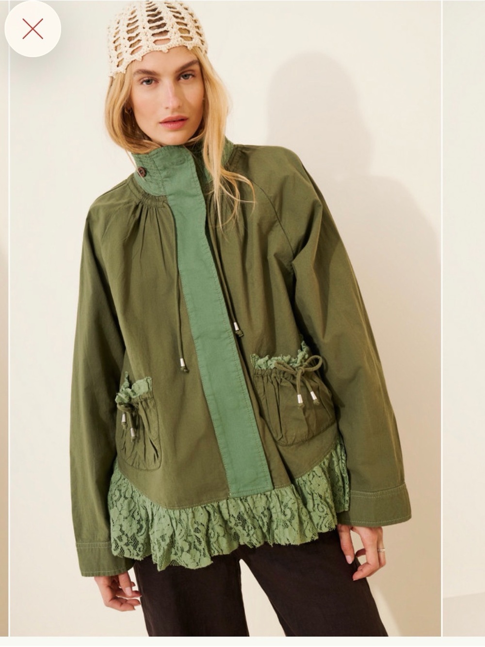 ✌🏽☮️🤎We The Free Olive Green Outset Utility Jacket Lace Ruffle Hem✌🏽🤎☮️